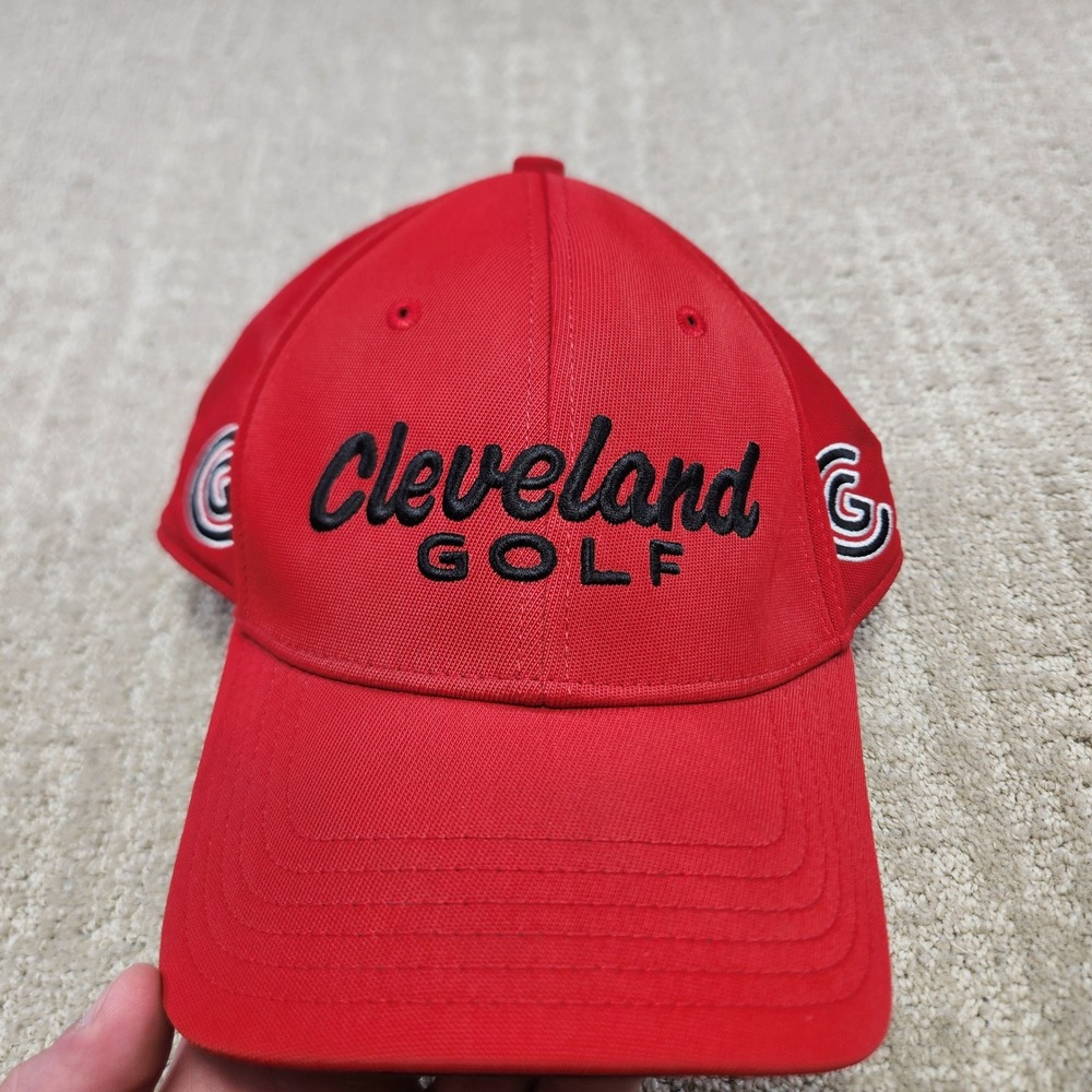 Cleveland Golf Hat Red Adjustable Nylon Spandex‎ Performance Baseball Cap Mens